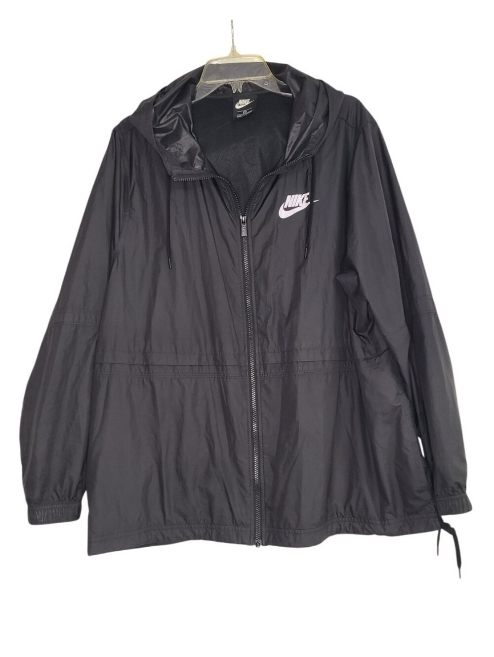 Nike Black Full Zip Hooded Windbreaker Jacket Size 2X Lightweight Sporty